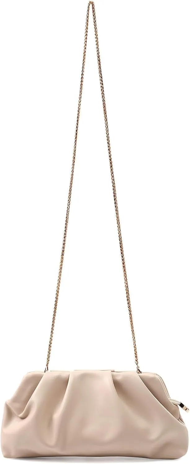Evening Bag for Women Ruched Clutch Purse Detachable Metal Chain Crossbody Bag