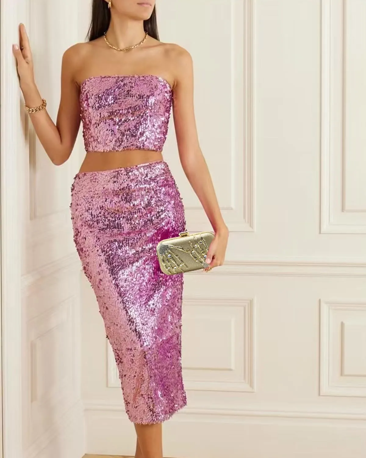Evening Clutch Purse for Women Formal, Metallic Evening Handbags Metal Chain Shoulder Bag, Rhinestone Purse
