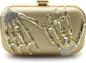 Evening Clutch Purse for Women Formal, Metallic Evening Handbags Metal Chain Shoulder Bag, Rhinestone Purse