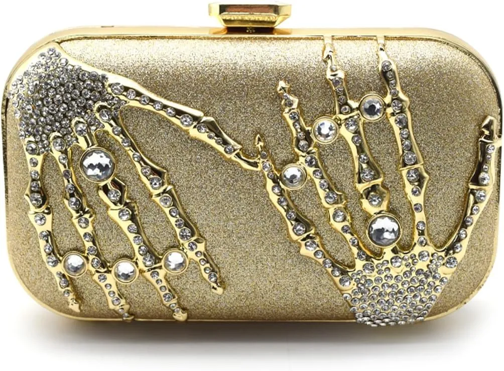 Evening Clutch Purse for Women Formal, Metallic Evening Handbags Metal Chain Shoulder Bag, Rhinestone Purse