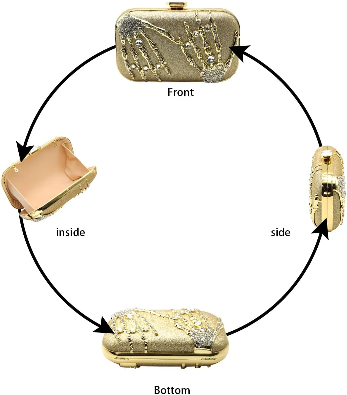 Evening Clutch Purse for Women Formal, Metallic Evening Handbags Metal Chain Shoulder Bag, Rhinestone Purse