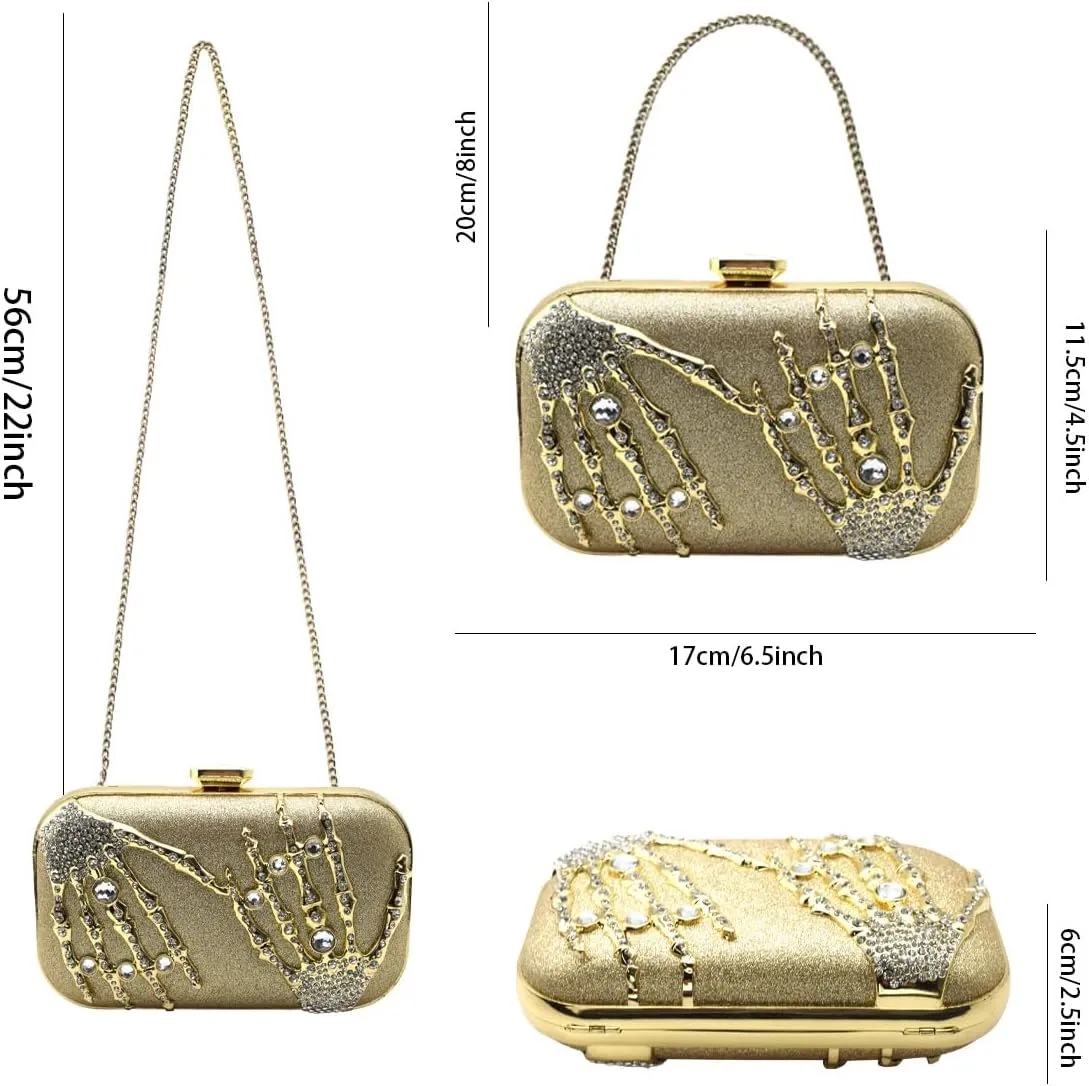 Evening Clutch Purse for Women Formal, Metallic Evening Handbags Metal Chain Shoulder Bag, Rhinestone Purse