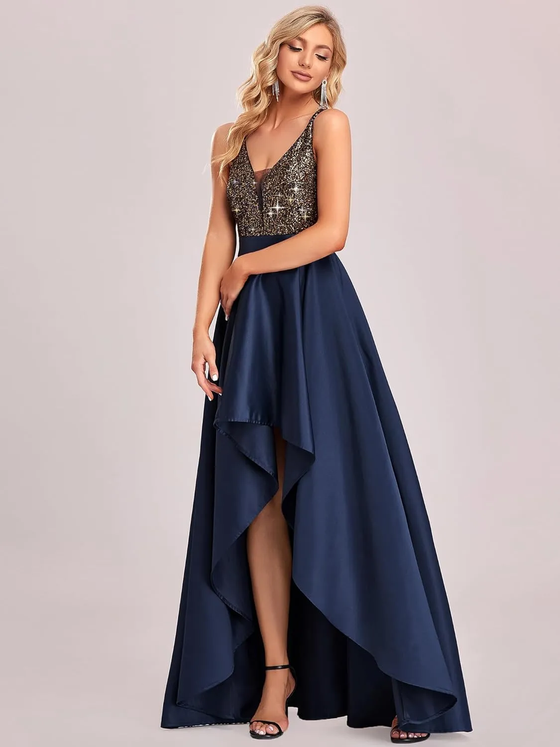 Ever-Pretty Women's Bridesmaid Dresses Summer Glitter V-Neck A-line High-Low Wedding Guest Dresses 00667