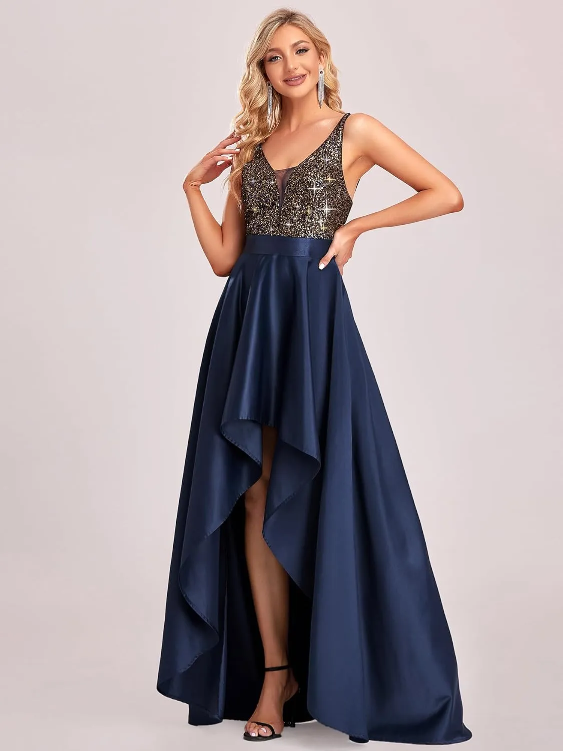 Ever-Pretty Women's Bridesmaid Dresses Summer Glitter V-Neck A-line High-Low Wedding Guest Dresses 00667