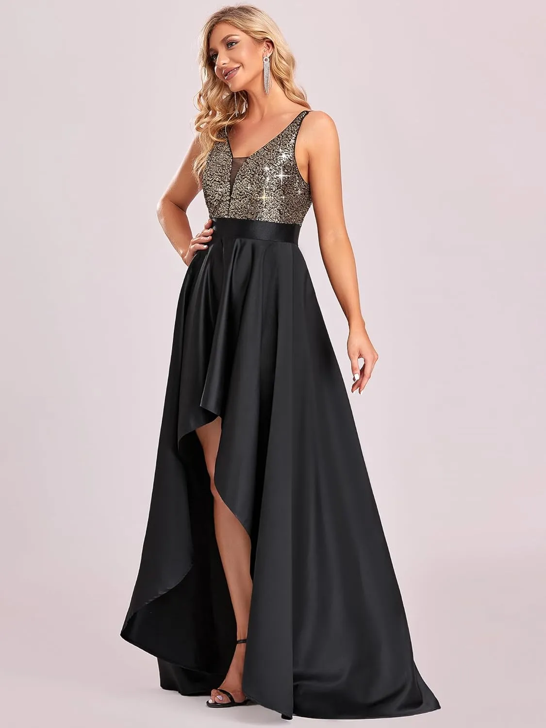 Ever-Pretty Women's Bridesmaid Dresses Summer Glitter V-Neck A-line High-Low Wedding Guest Dresses 00667