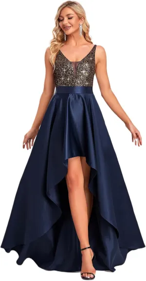 Ever-Pretty Women's Bridesmaid Dresses Summer Glitter V-Neck A-line High-Low Wedding Guest Dresses 00667