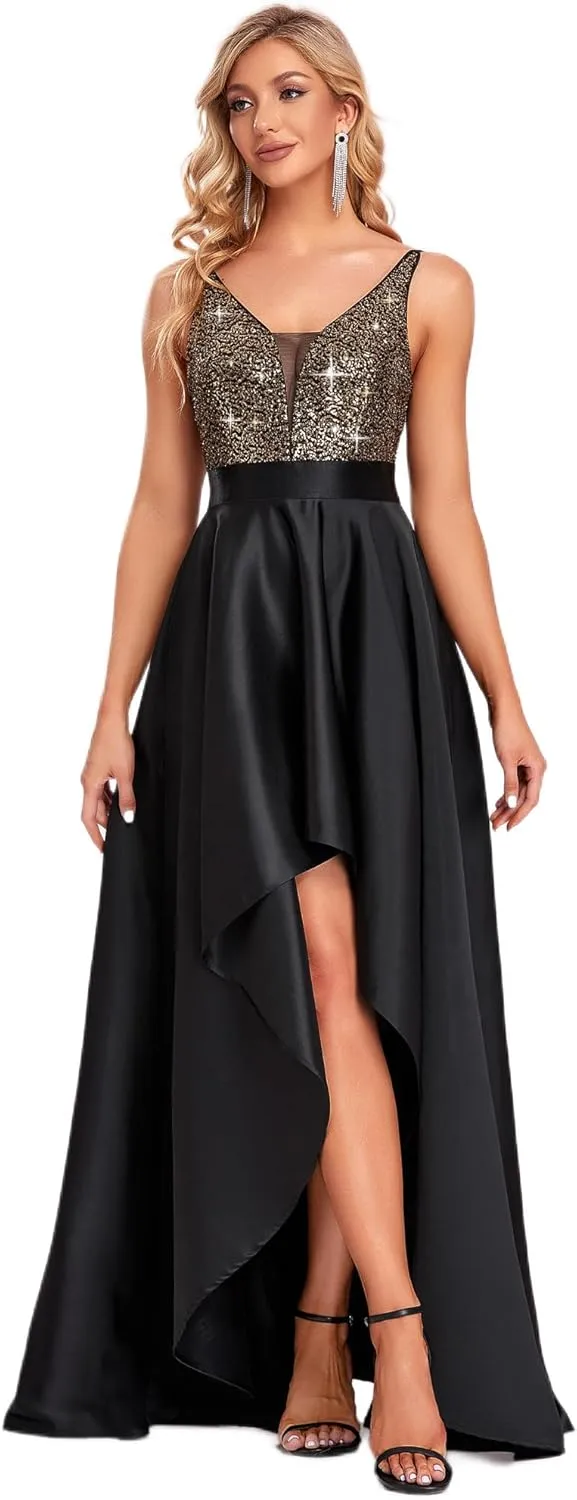 Ever-Pretty Women's Bridesmaid Dresses Summer Glitter V-Neck A-line High-Low Wedding Guest Dresses 00667