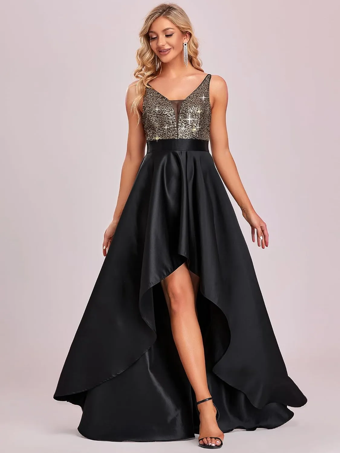 Ever-Pretty Women's Bridesmaid Dresses Summer Glitter V-Neck A-line High-Low Wedding Guest Dresses 00667