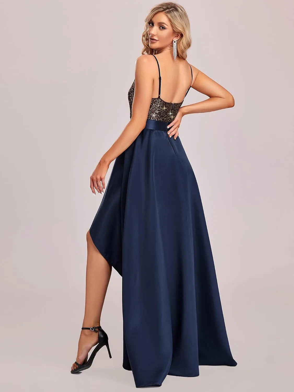 Ever-Pretty Women's Bridesmaid Dresses Summer Glitter V-Neck A-line High-Low Wedding Guest Dresses 00667