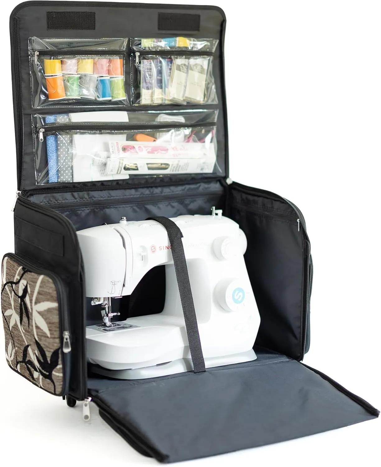 Everything Mary 4 Wheels Collapsible Deluxe Sewing Machine Storage Case, Black - Rolling Trolley Carrying Bag for Brother, Singer