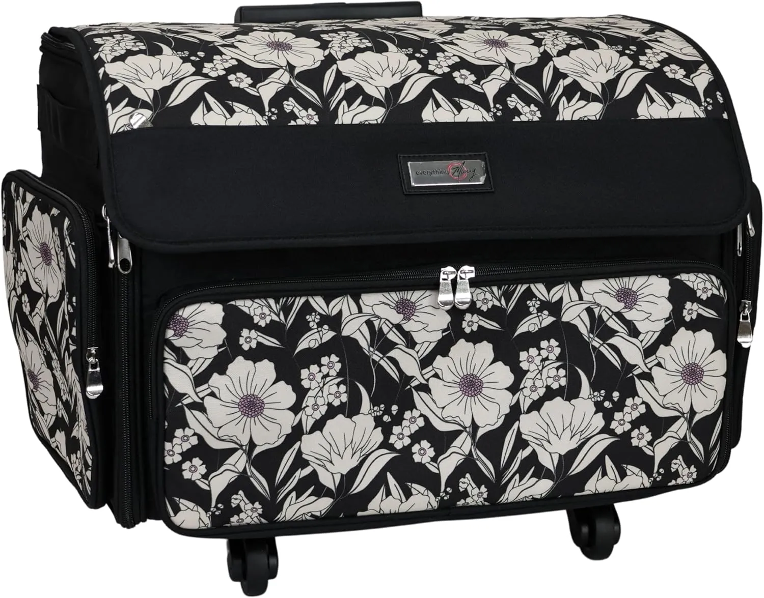Everything Mary 4 Wheels Collapsible Deluxe Sewing Machine Storage Case, Black - Rolling Trolley Carrying Bag for Brother, Singer
