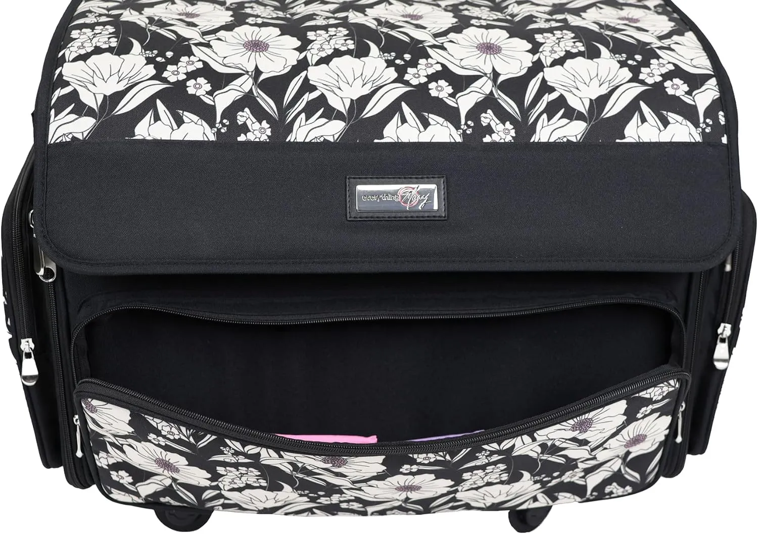 Everything Mary 4 Wheels Collapsible Deluxe Sewing Machine Storage Case, Black - Rolling Trolley Carrying Bag for Brother, Singer