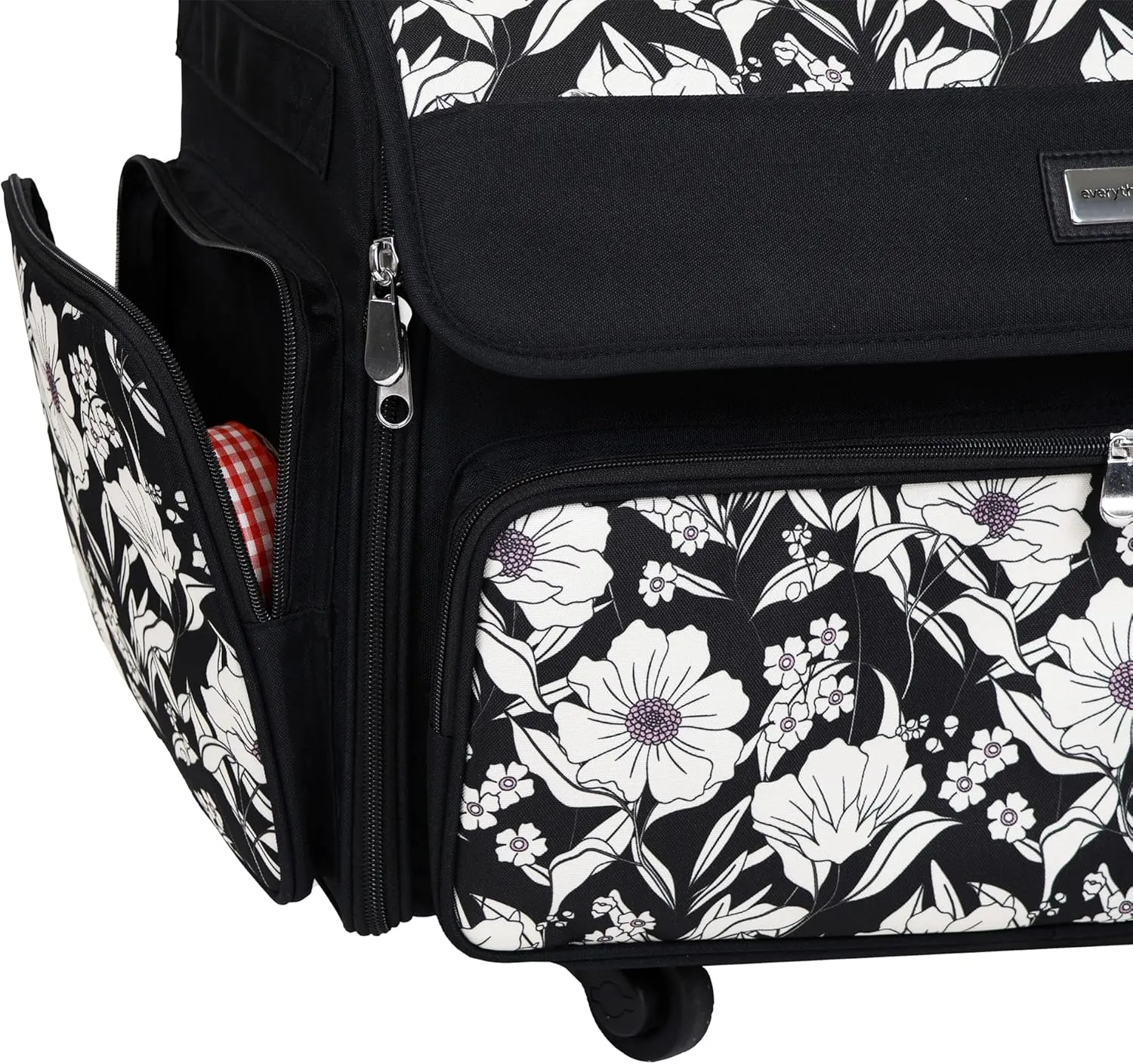 Everything Mary 4 Wheels Collapsible Deluxe Sewing Machine Storage Case, Black - Rolling Trolley Carrying Bag for Brother, Singer