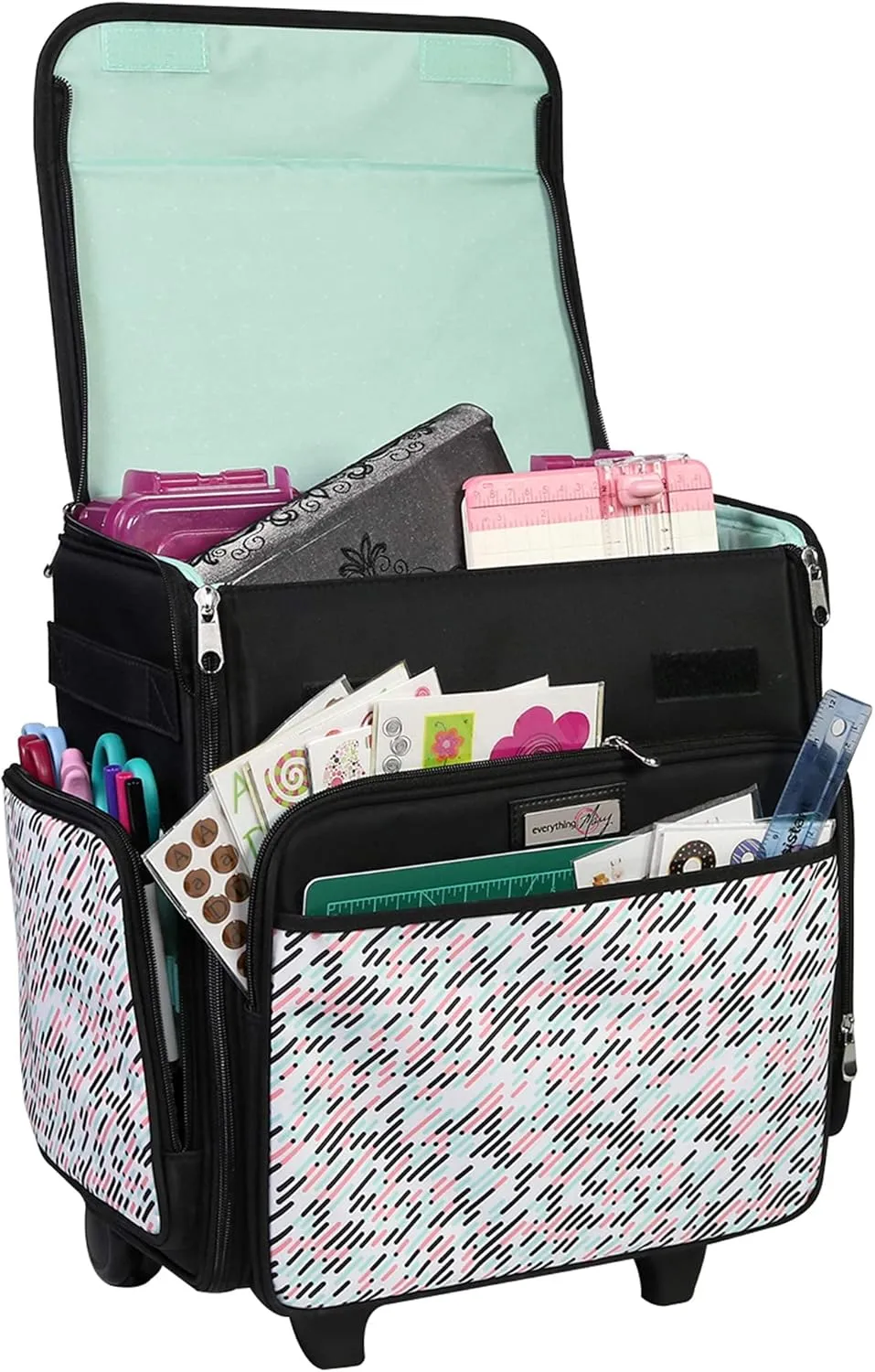 Everything Mary Collapsible Rolling Craft Bag, Pill - Wheeled Scrapbook Tote for Scrapbooking & Art - Travel Organizer Storage Bin for Paper, Glue, Tape - Roller Cart for Teachers & Medical