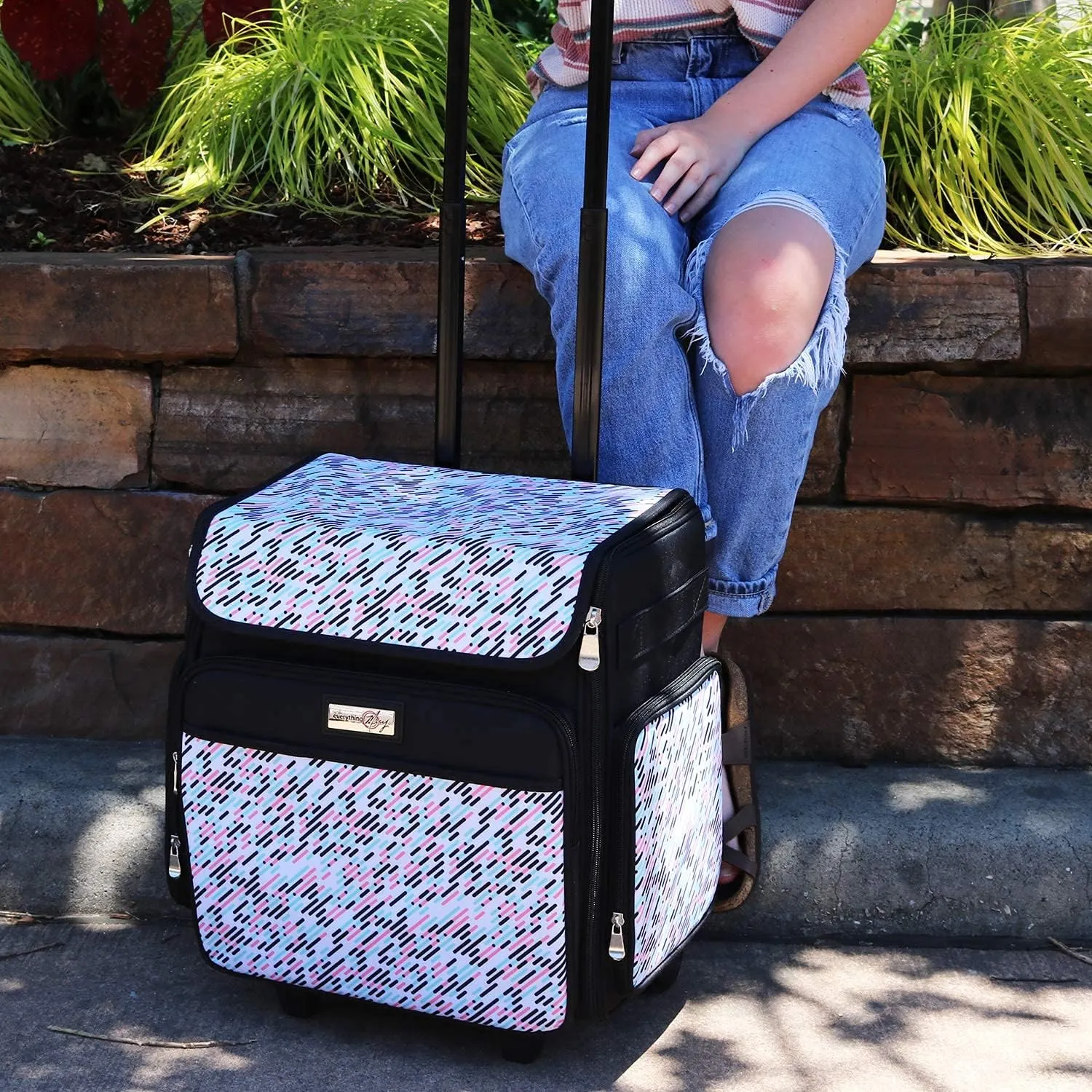 Everything Mary Collapsible Rolling Craft Bag, Pill - Wheeled Scrapbook Tote for Scrapbooking & Art - Travel Organizer Storage Bin for Paper, Glue, Tape - Roller Cart for Teachers & Medical