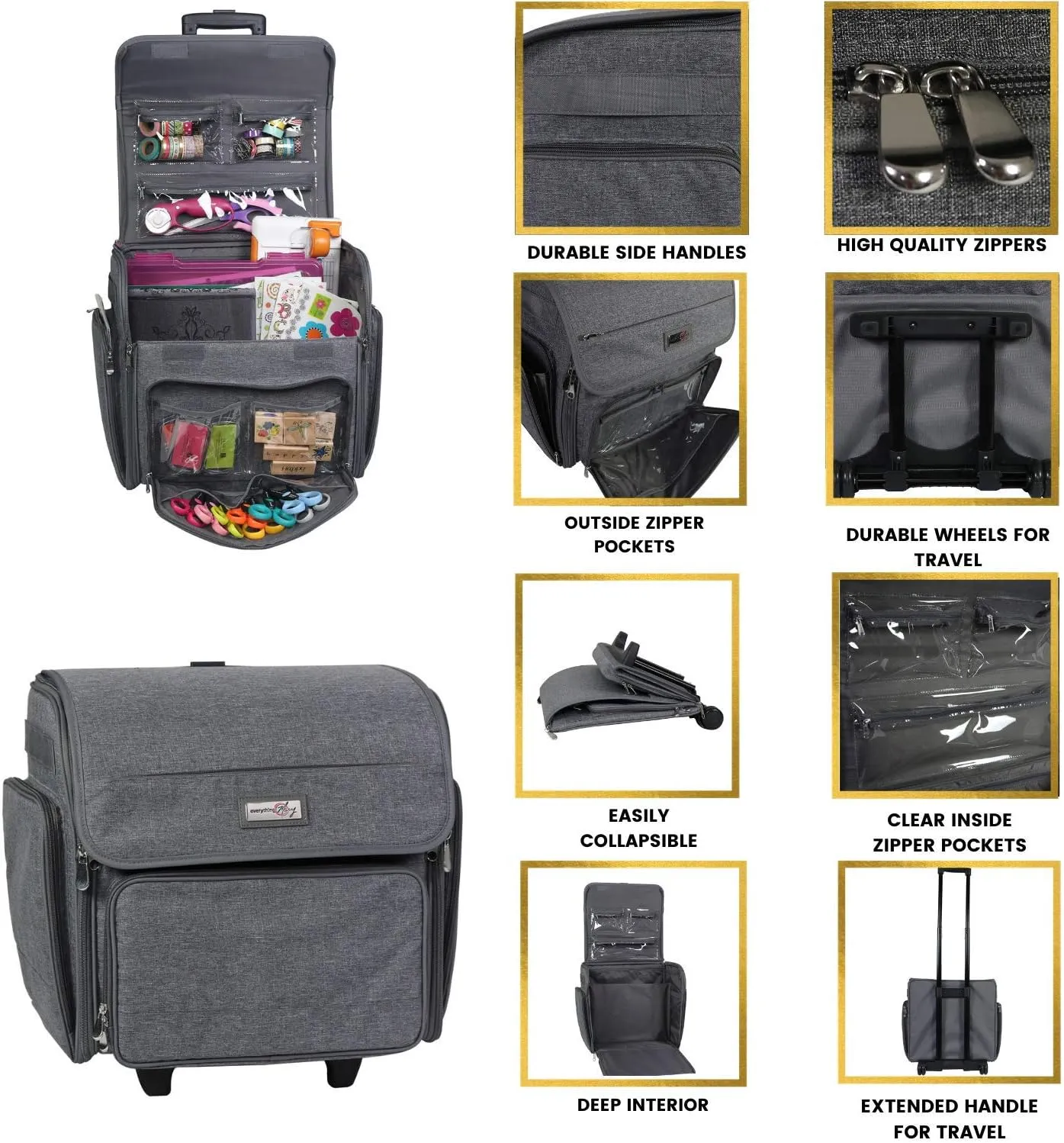 Everything Mary Wheeled Scrapbook Tote for Scrapbooking & Art - Travel Organizer Storage Bin for Paper, Glue, Tape