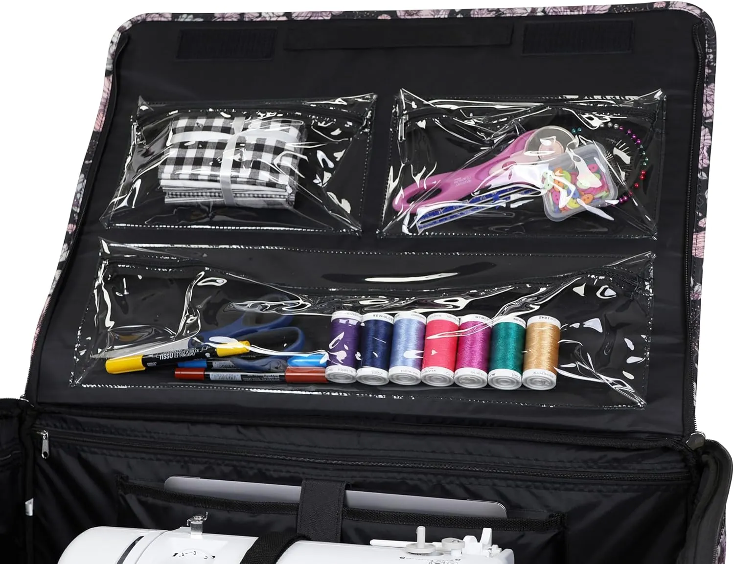 Everything Mary XXL Wheeled Sewing Machine Bag Sewing Machine Case - Durable, Spacious Storage with 4 Wheels, Multiple Pockets for Sewing & Craft Supplies