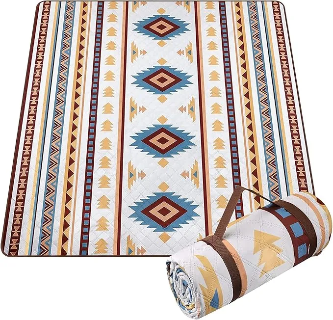 EXELNT Extra Large Outdoor Picnic Blankets Waterproof, for The Beach, Camping Travelling on The Grass, Park Blanket, Rolling Up Packaging，Portable Carring, 79" x 79" Picnic Mat - Aksu Style (Pink)