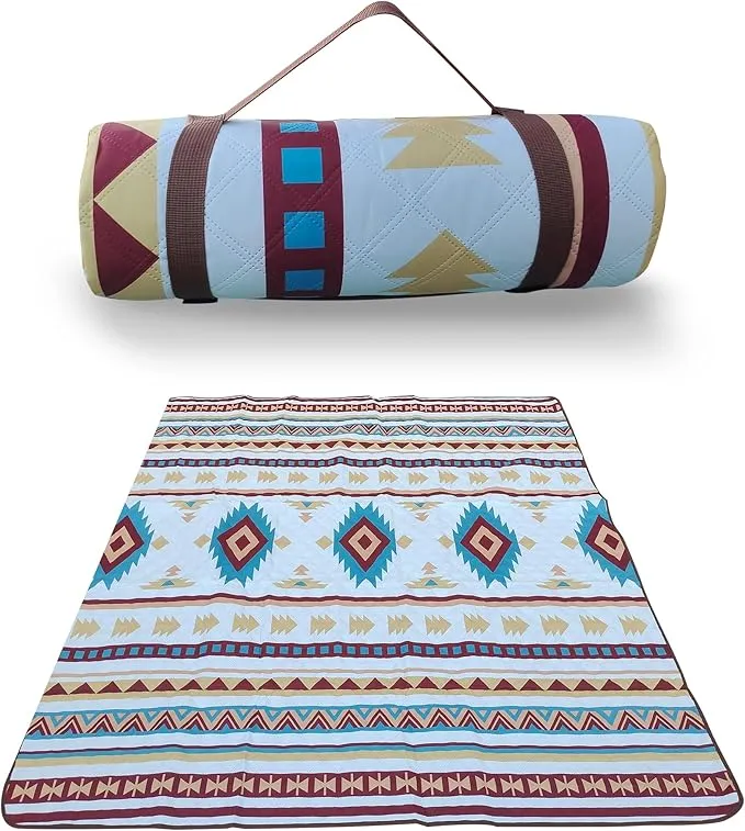 EXELNT Extra Large Outdoor Picnic Blankets Waterproof, for The Beach, Camping Travelling on The Grass, Park Blanket, Rolling Up Packaging，Portable Carring, 79" x 79" Picnic Mat - Aksu Style (Pink)