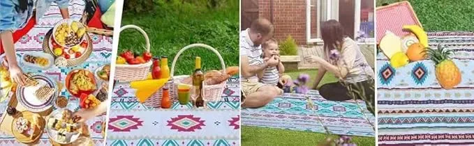 EXELNT Extra Large Outdoor Picnic Blankets Waterproof, for The Beach, Camping Travelling on The Grass, Park Blanket, Rolling Up Packaging，Portable Carring, 79" x 79" Picnic Mat - Aksu Style (Yellow)
