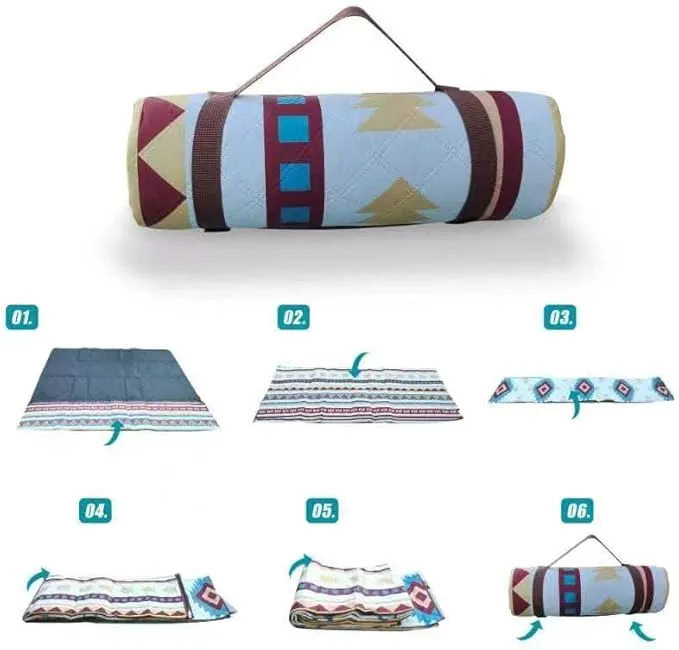 EXELNT Extra Large Outdoor Picnic Blankets Waterproof, for The Beach, Camping Travelling on The Grass, Park Blanket, Rolling Up Packaging，Portable Carring, 79" x 79" Picnic Mat - Aksu Style (Yellow)