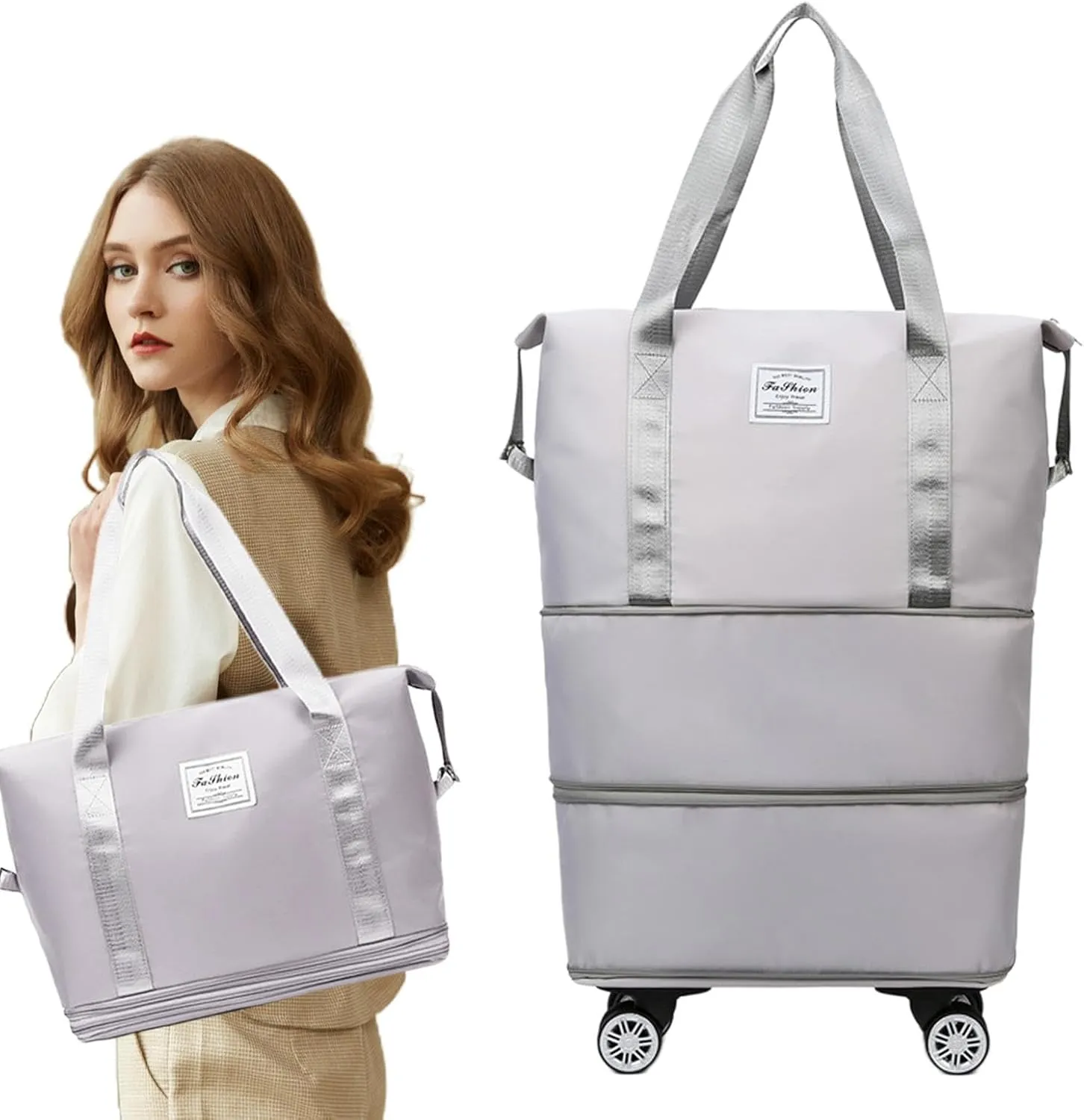 Expandable Foldable Rolling Duffel Bag with Wheels, Detachable Rolling Carry- Luggage, Duffel Bag with Multiple Compartments for Travel, Business, Camping, Rolling Duffel Bag