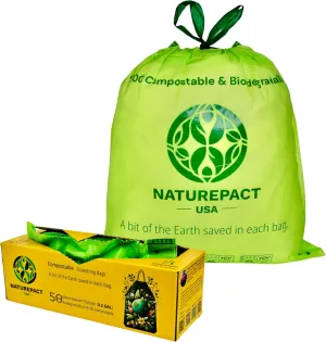 Extra Thick 1 MIL Compostable Trash Bags, Drawstring, 3.2 Gallon - Heavy Duty, Ultra Durable,Leak Proof, Kitchen Compost Bin Compatible, 50 Count