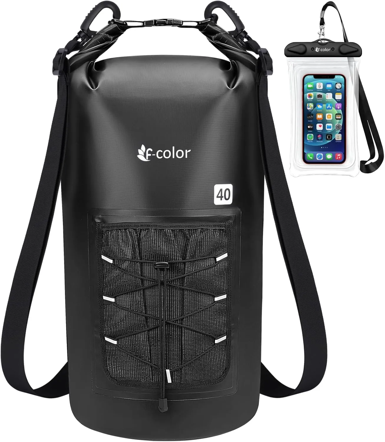 F-color Waterproof Dry Bag Backpack - 5L/10L/20L/30L/40L Lightweight Roll Top Pouch With Phone Case for Kayaking, Beach, Boating, Paddleboarding, Camping, Fishing