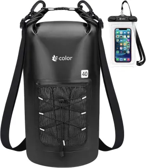 F-color Waterproof Dry Bag Backpack - 5L/10L/20L/30L/40L Lightweight Roll Top Pouch With Phone Case for Kayaking, Beach, Boating, Paddleboarding, Camping, Fishing