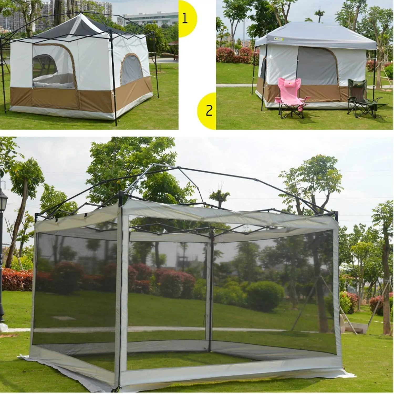 Family Camping Tents, 3-4 Person Screen House Room Garden Patio Canopy Shelter, Lightweight and Sturdy, for Outdoor, Hiking Mountaineering Travel