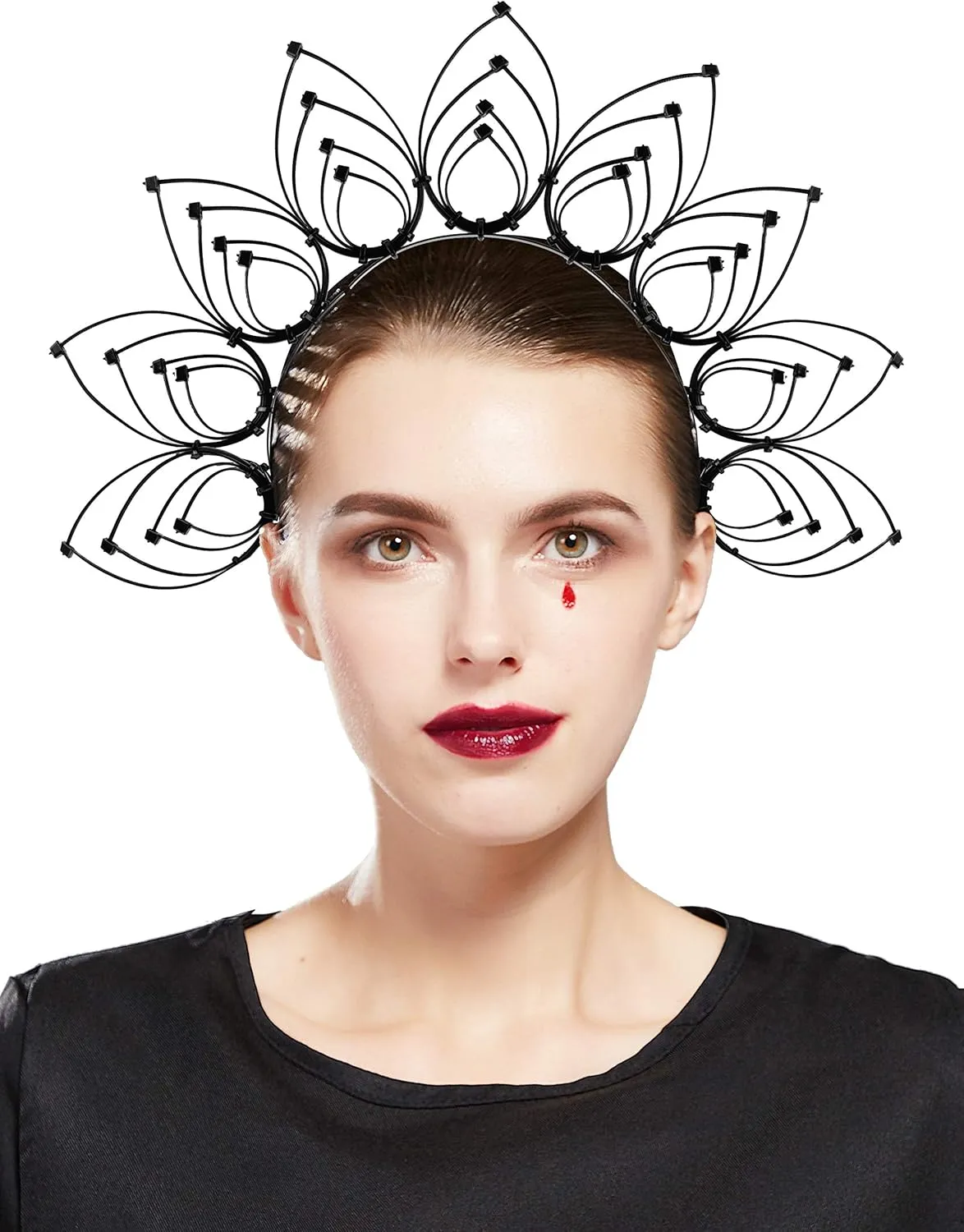 Fantherin Mary Halo Crown Headband Goddess Zip Tie Spiked Halo Crown Halloween Costume Headpiece Headdress for Cosplay Party