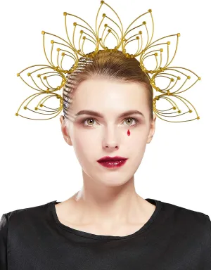 Fantherin Mary Halo Crown Headband Goddess Zip Tie Spiked Halo Crown Halloween Costume Headpiece Headdress for Cosplay Party