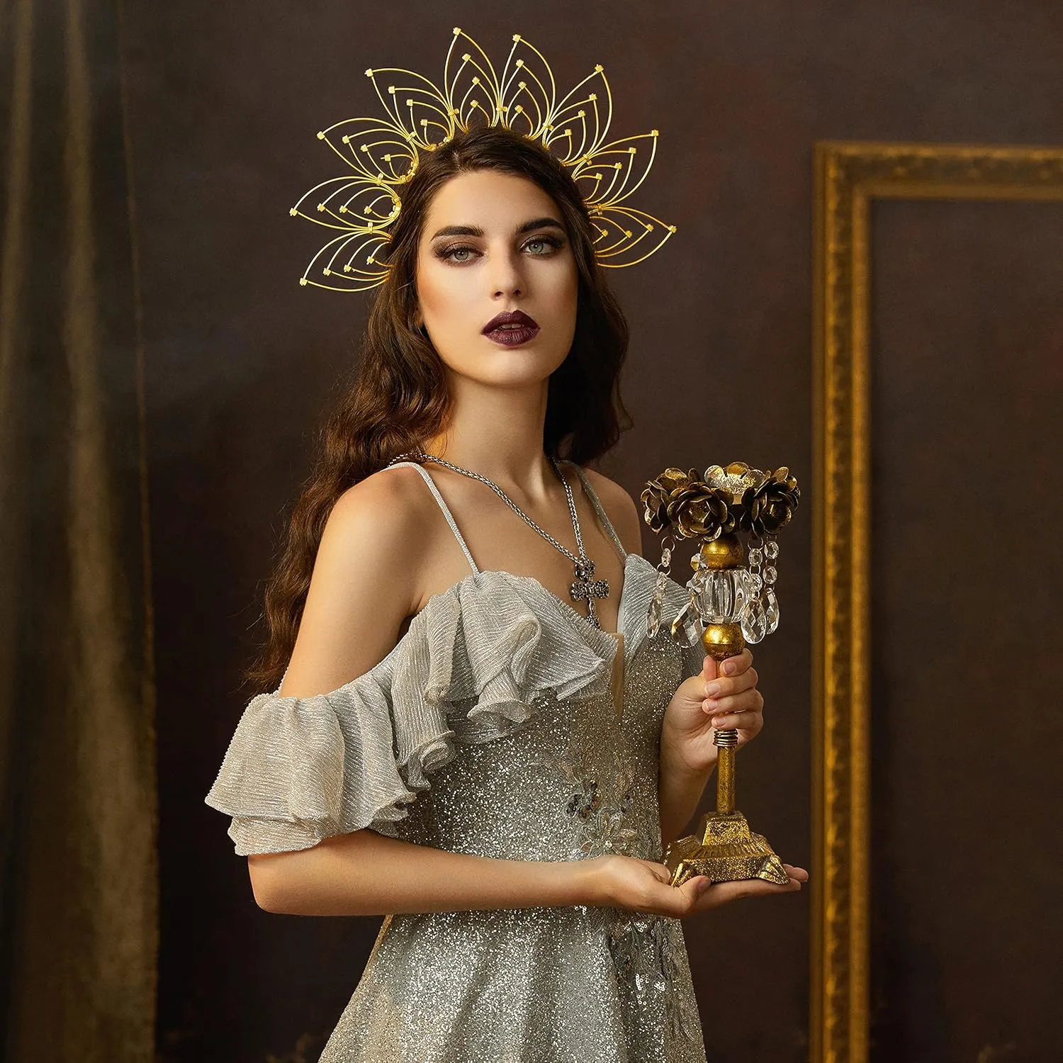 Fantherin Mary Halo Crown Headband Goddess Zip Tie Spiked Halo Crown Halloween Costume Headpiece Headdress for Cosplay Party
