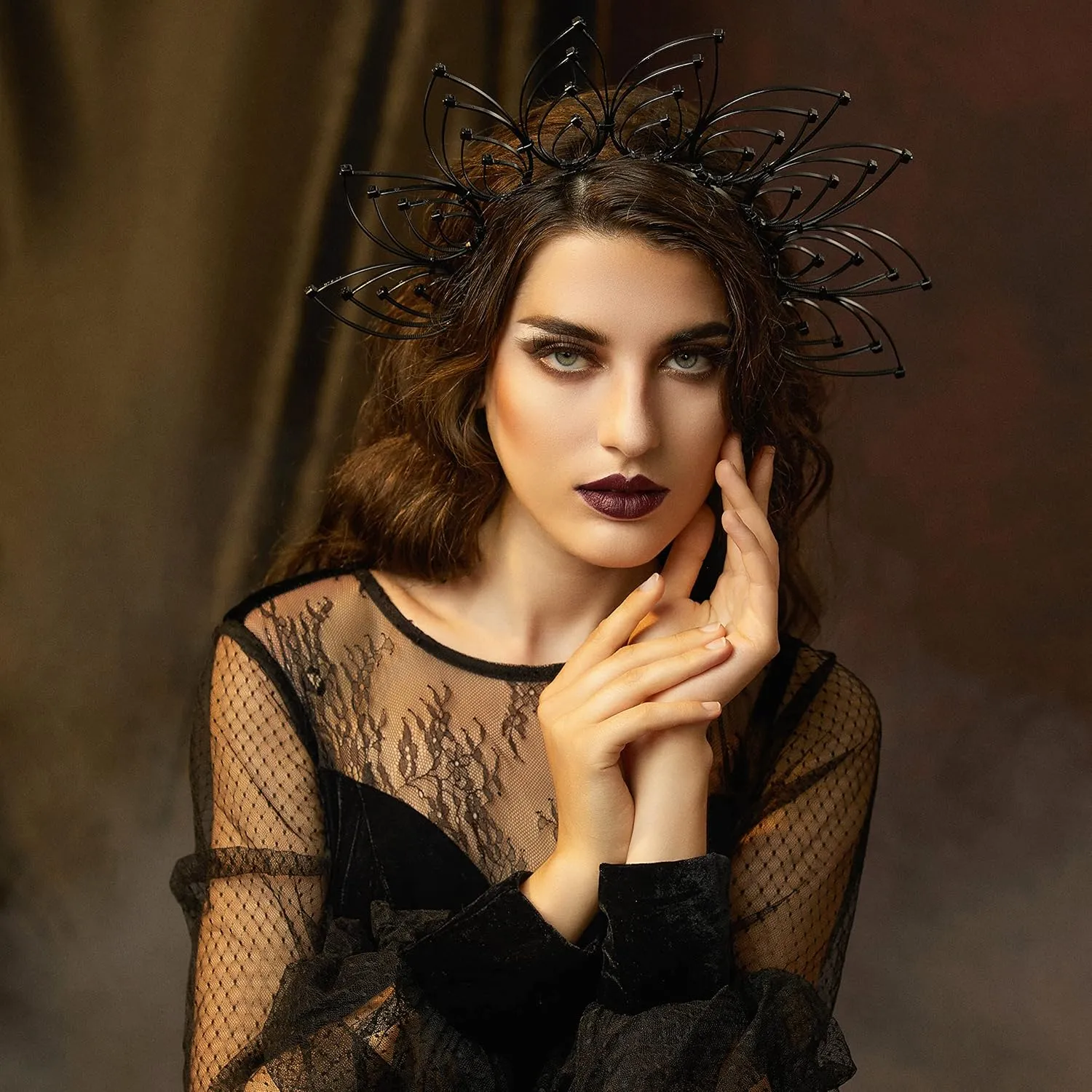Fantherin Mary Halo Crown Headband Goddess Zip Tie Spiked Halo Crown Halloween Costume Headpiece Headdress for Cosplay Party