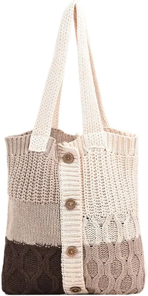 Fashion Knit Shoulder Bag Knitted Handbag Purse Crochet Shoulder Tote Bag Beach Bag for Womem Shoulder Handbag