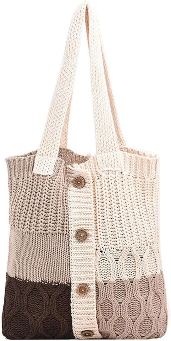 Fashion Knit Shoulder Bag Knitted Handbag Purse Crochet Shoulder Tote Bag Beach Bag for Womem Shoulder Handbag