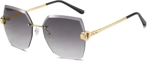 Fashion Oversized Rimless Metal Sunglasses for Women Men Luxury Vintage Summer Traveling Sun Glasses Uv400