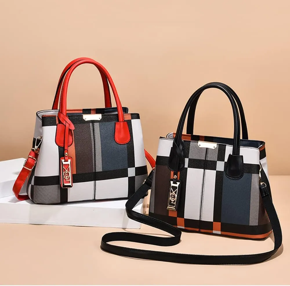 Fashion Plaid Satchel Handbag for Women - Large Top Handle Purse & Crossbody Bag with Zipper Closure