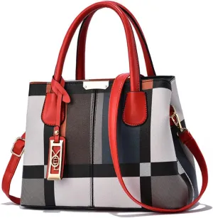 Fashion Plaid Satchel Handbag for Women - Large Top Handle Purse & Crossbody Bag with Zipper Closure