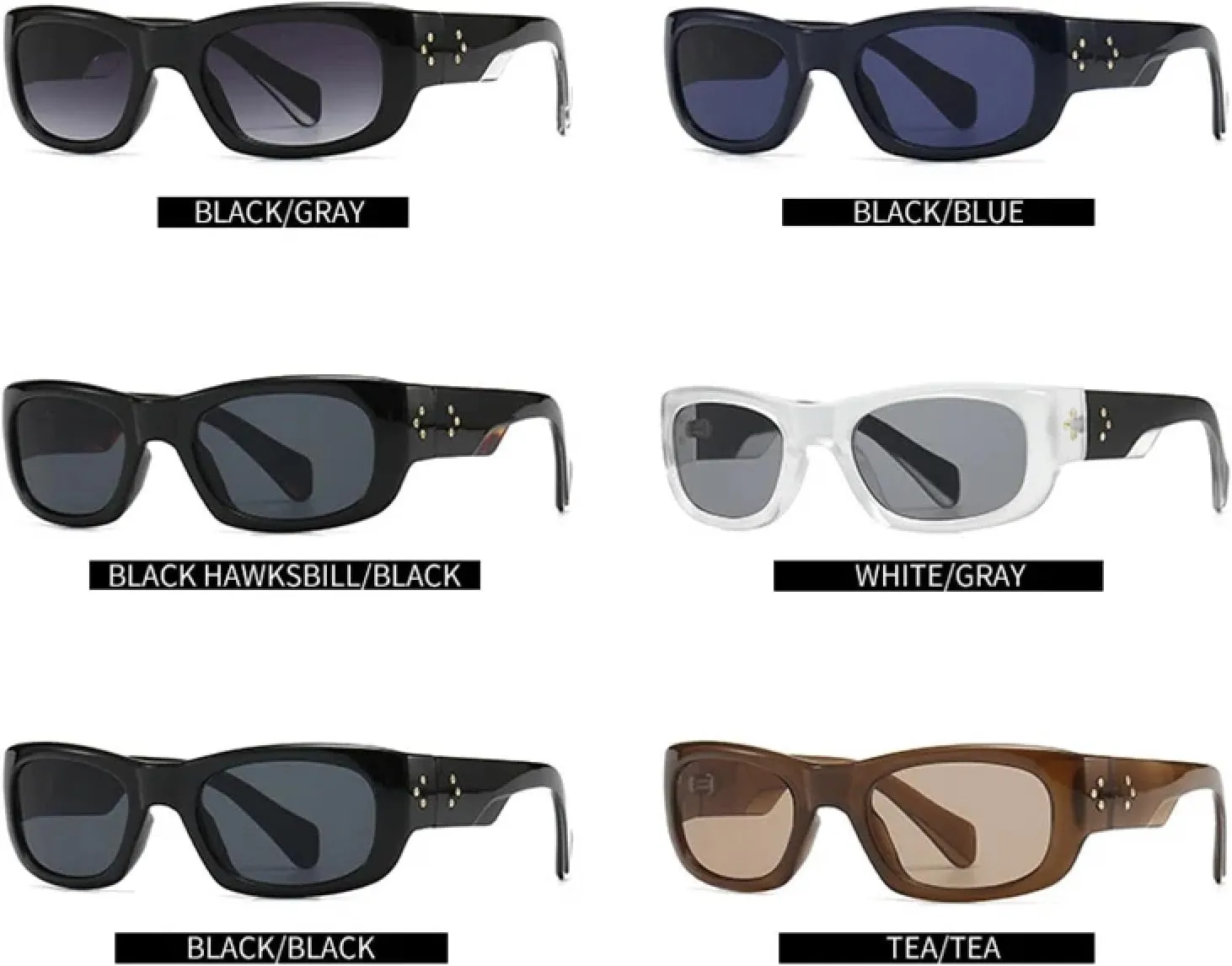 Fashion Vintage Rectangle Women for Men Luxury Gradient Sun Glasses Punk Rivet Eyewear