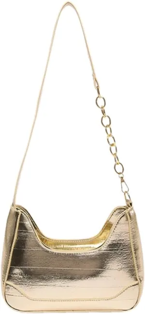 Fashionable Womens Solid Color Underarm Bag with Chain Strap Casual PU Leather Shoulder Handbag Purse for Shopping