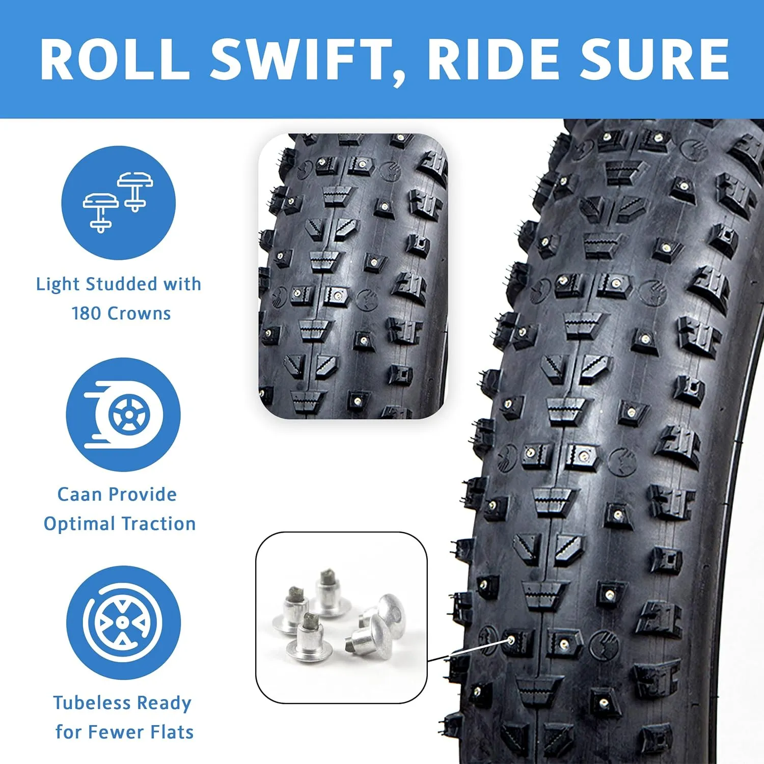 Fat Bike Tire by Terrene - Cake Eater Tubeless, Stud Capable, Fast Rolling Fat Tire - All Season Bike Accessories for Fat Tire and E-Bikes