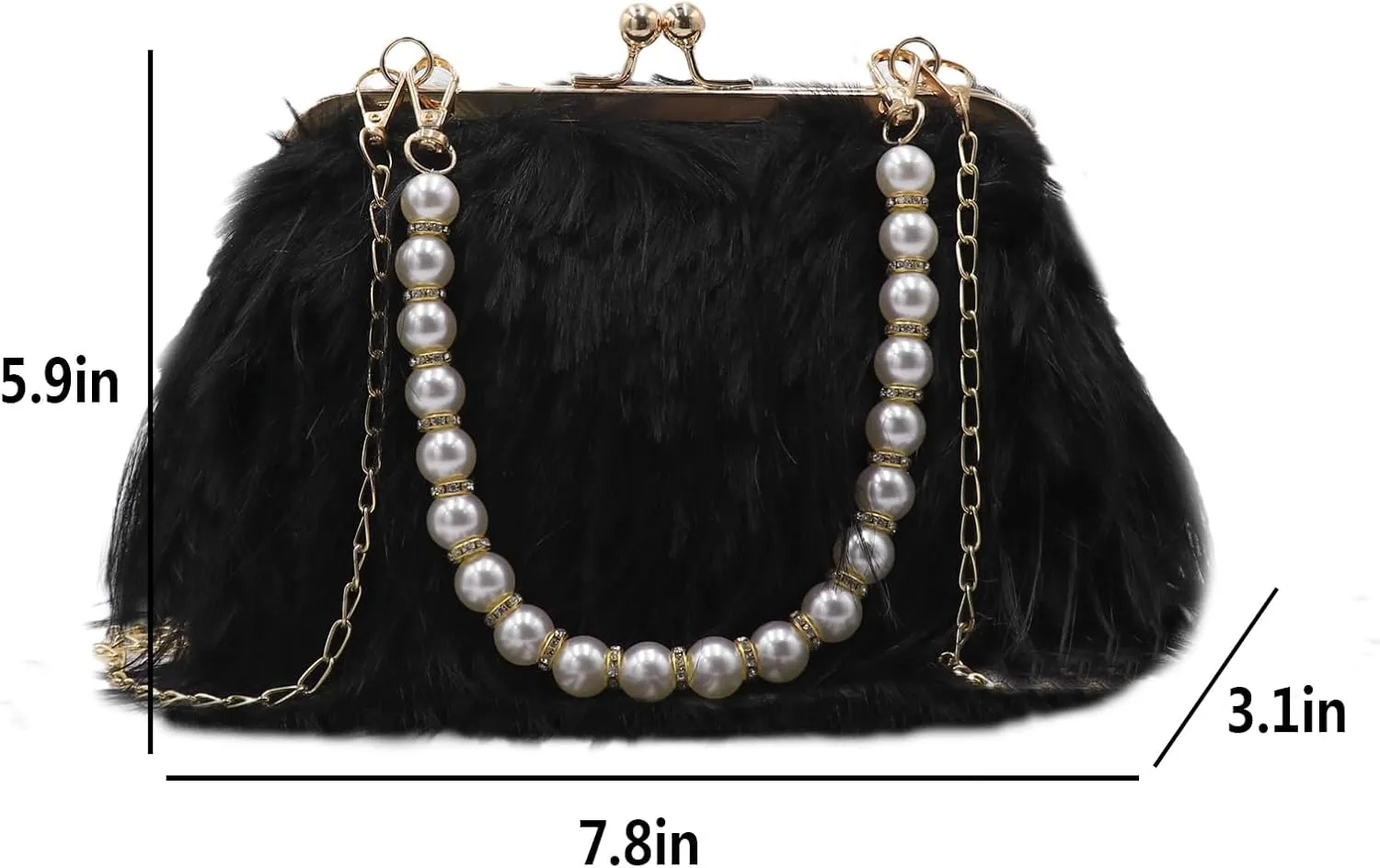 Faux Fur Crossbody Handbag for Women Fluffy Evening Handbag with Pearl Handle Furry Tote Bag Ladies Evening Clutch
