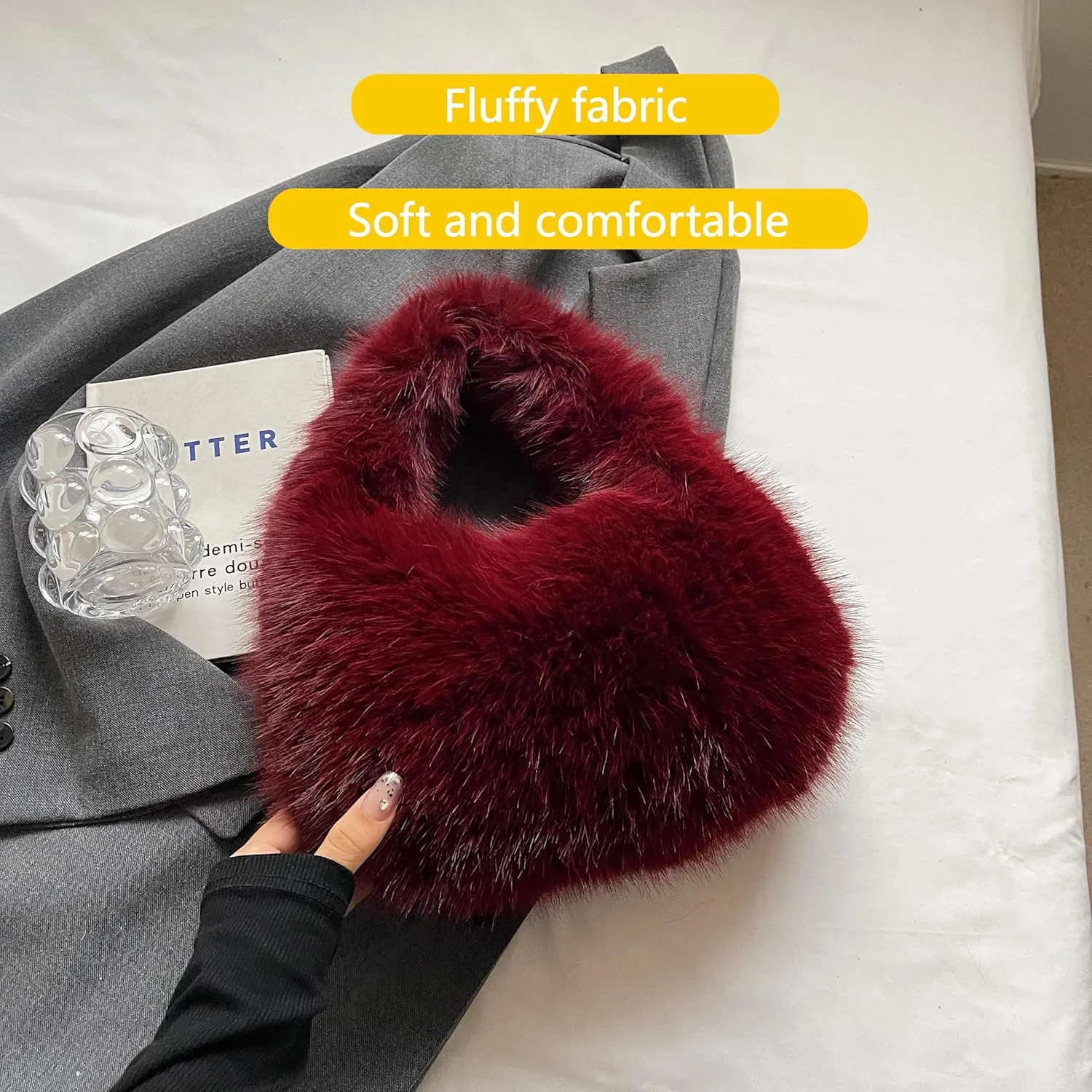 Faux Fur Fluffy Bag Furry Handbag Purse Fuzzy Tote Bag,Trendy Cute Plush Purse for Autumn and Winter