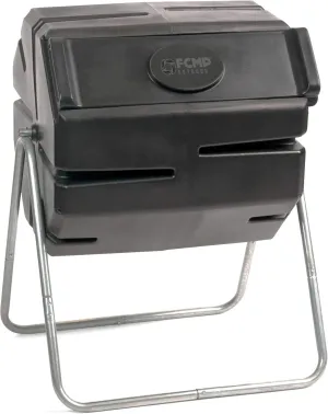 FCMP Outdoor 37 Gallon 1 Piece Plastic Single Chamber Roto Tumbling Composter Outdoor Elevated Rotating Garden Compost Bin, Black