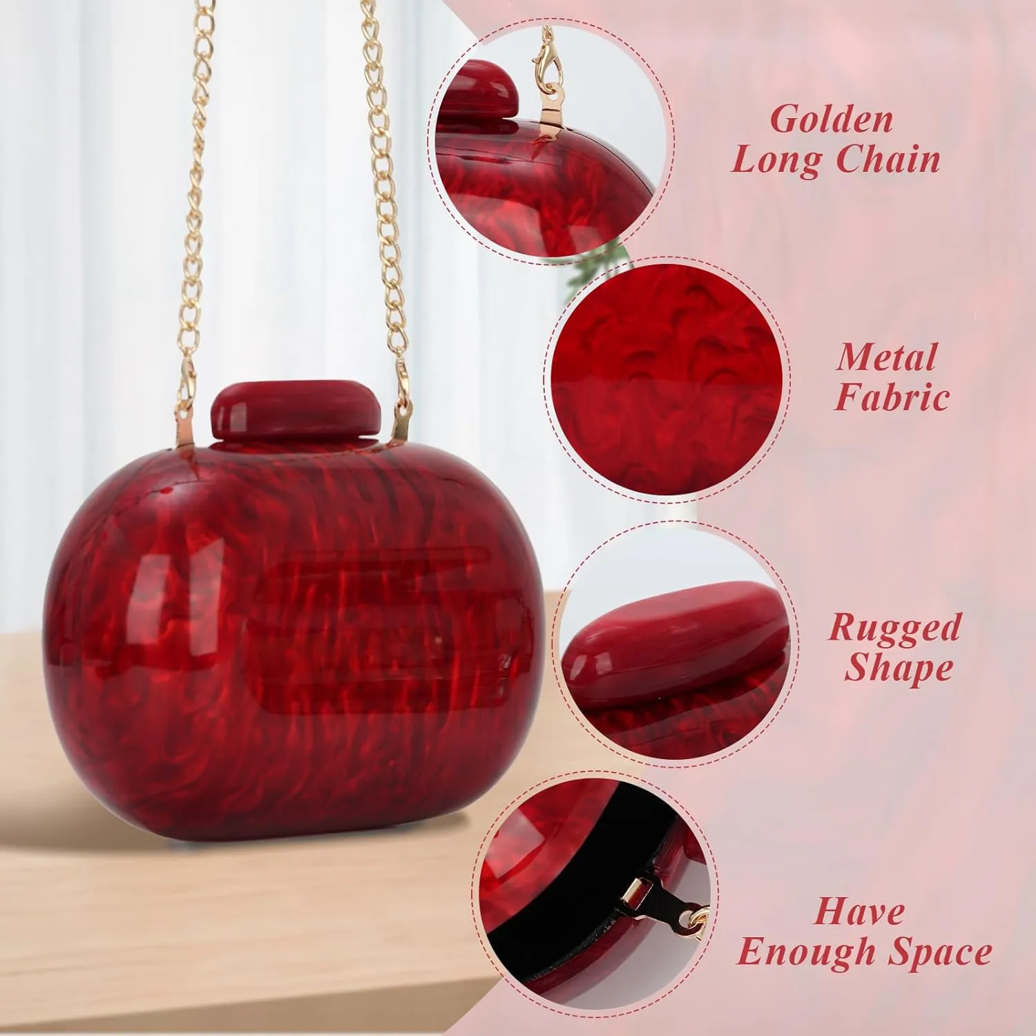 Fecialy Acrylic Clutch Purse for Women Marble Handbags Shell Shape Crossbody Bag Chic Evening Bag for Wedding Party