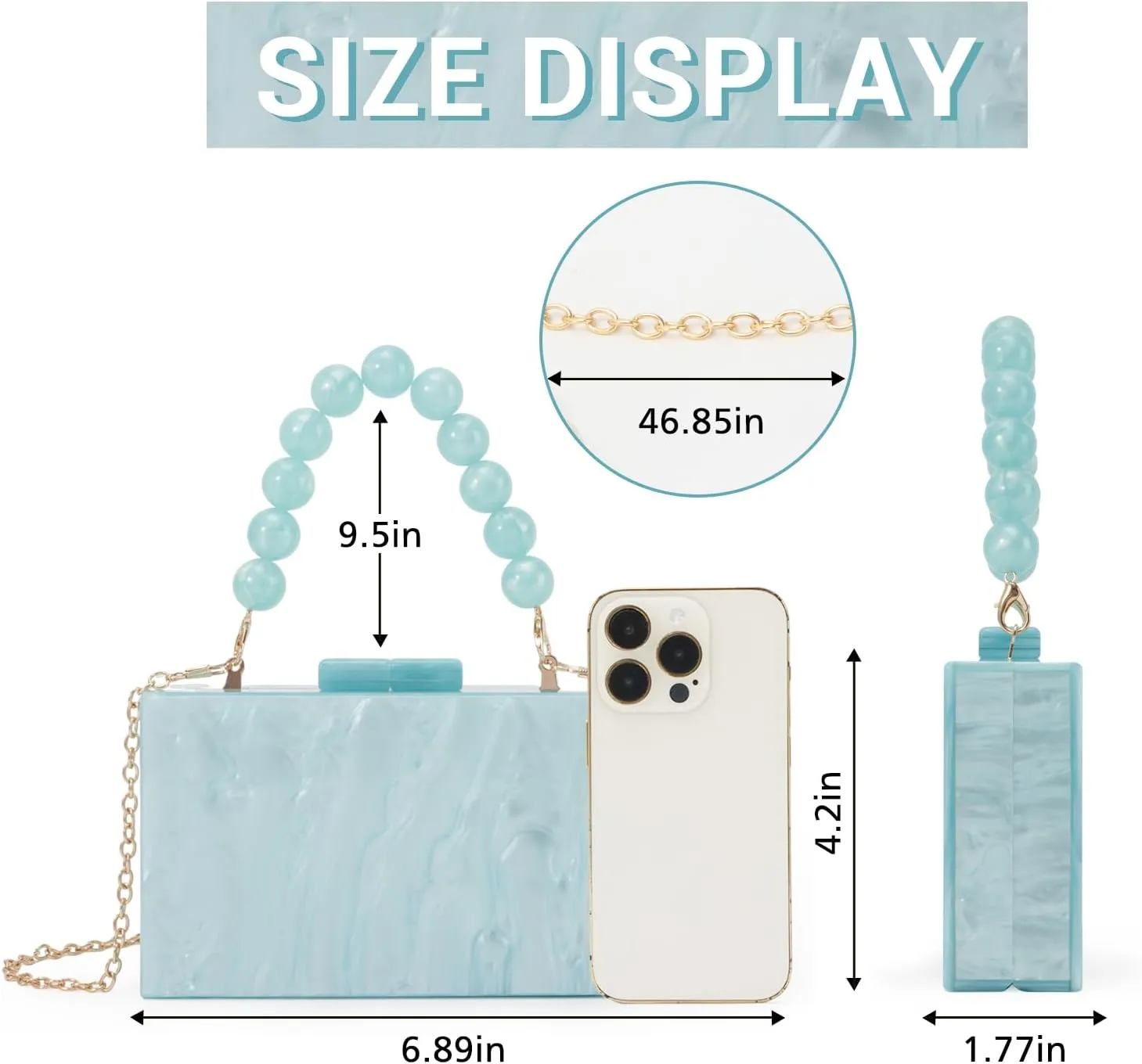 Fecialy Women Acrylic Clutch Purse Beads Evening Handbag Marble Clutch Formal Party Bridal Wedding Crossbody Bag