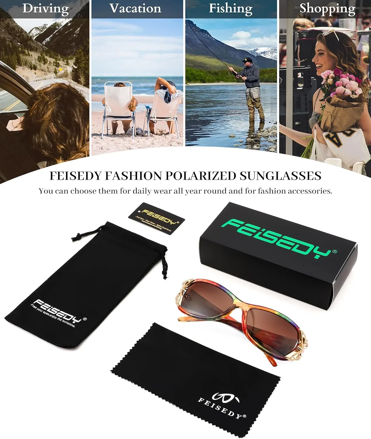 FEISEDY Trendy Polarized Y2K Sunglasses Wrap Around Butterfly Design Fashion Sunnies UV400 Protection B0078