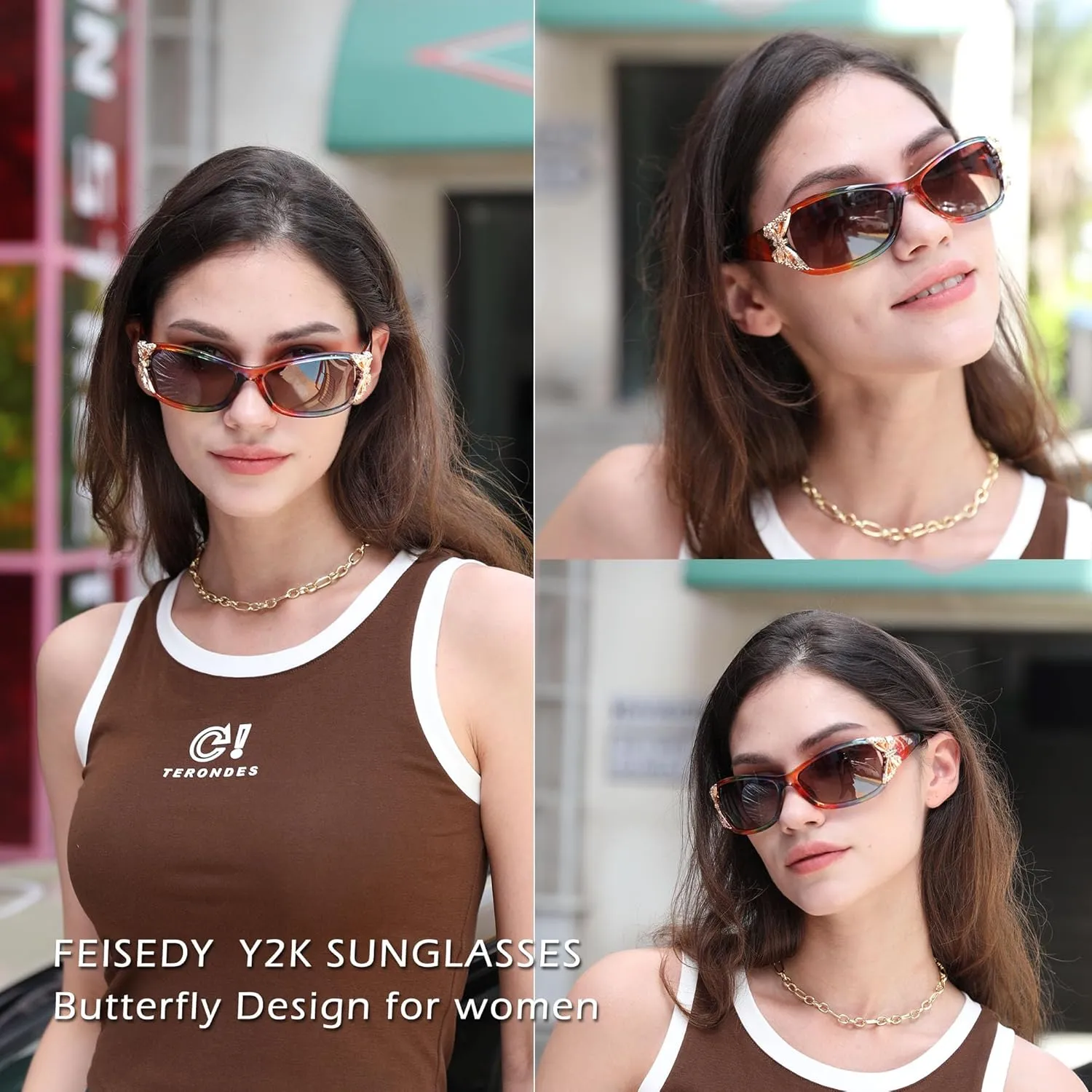 FEISEDY Trendy Polarized Y2K Sunglasses Wrap Around Butterfly Design Fashion Sunnies UV400 Protection B0078