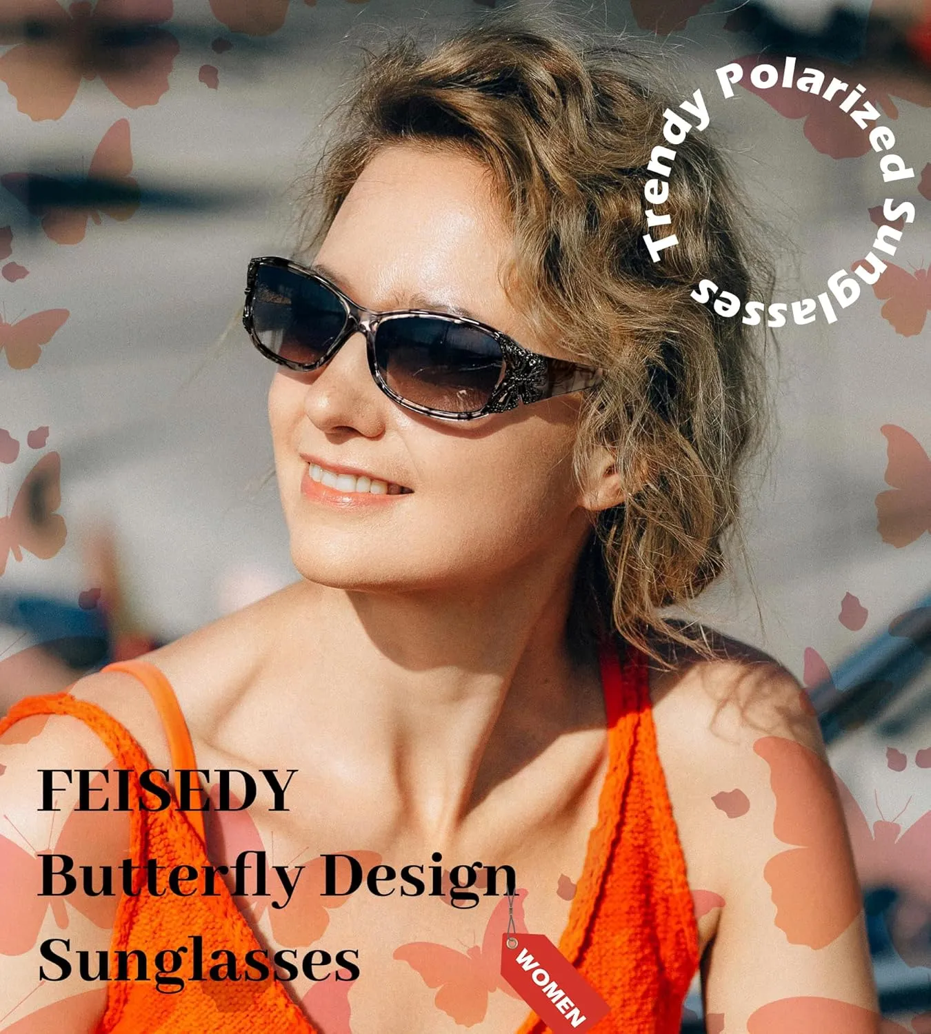 FEISEDY Trendy Polarized Y2K Sunglasses Wrap Around Butterfly Design Fashion Sunnies UV400 Protection B0078